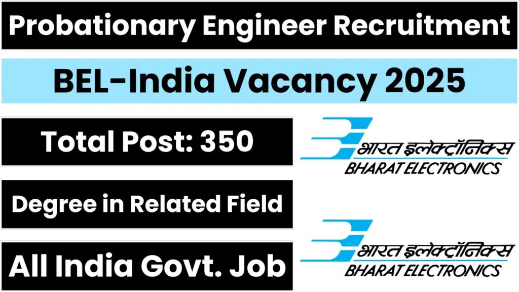 BEL India Probationary Engineer Recruitment 2025 Notification OUT for 350 Posts, Apply Online
