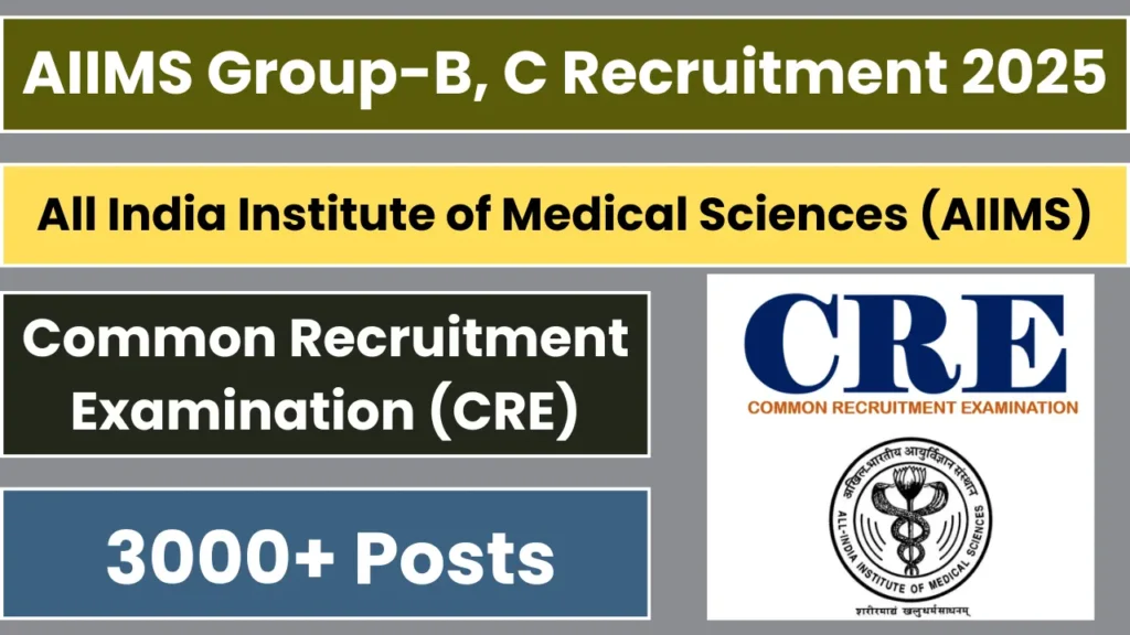CRE AIIMS Recruitment 2025 Notification OUT for Group B, C Various Posts, Apply Online for 3000+ Vacancies