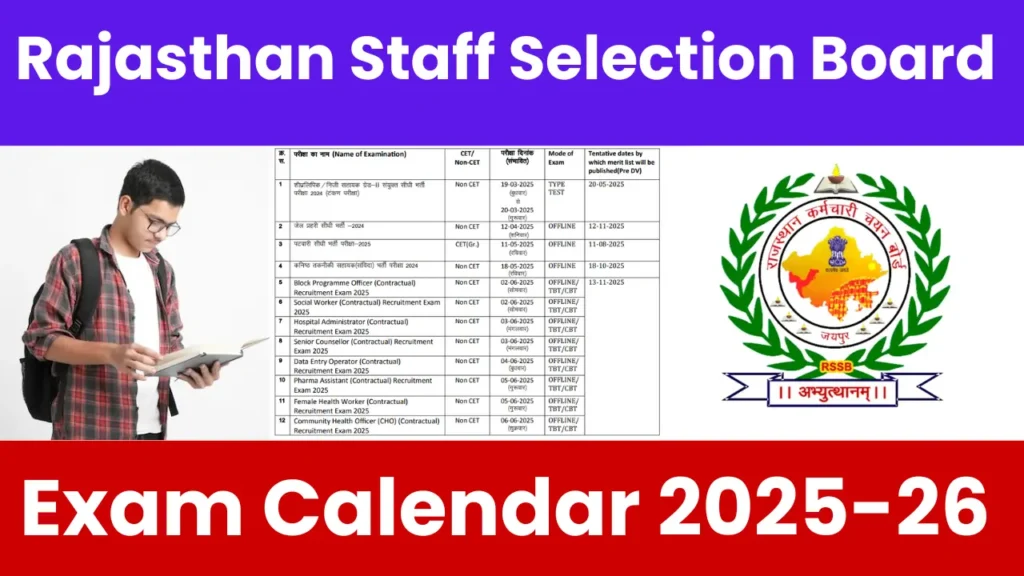 Rajasthan Staff Selection Board (RSSB) Revised Exam Calendar 2025-26 Released