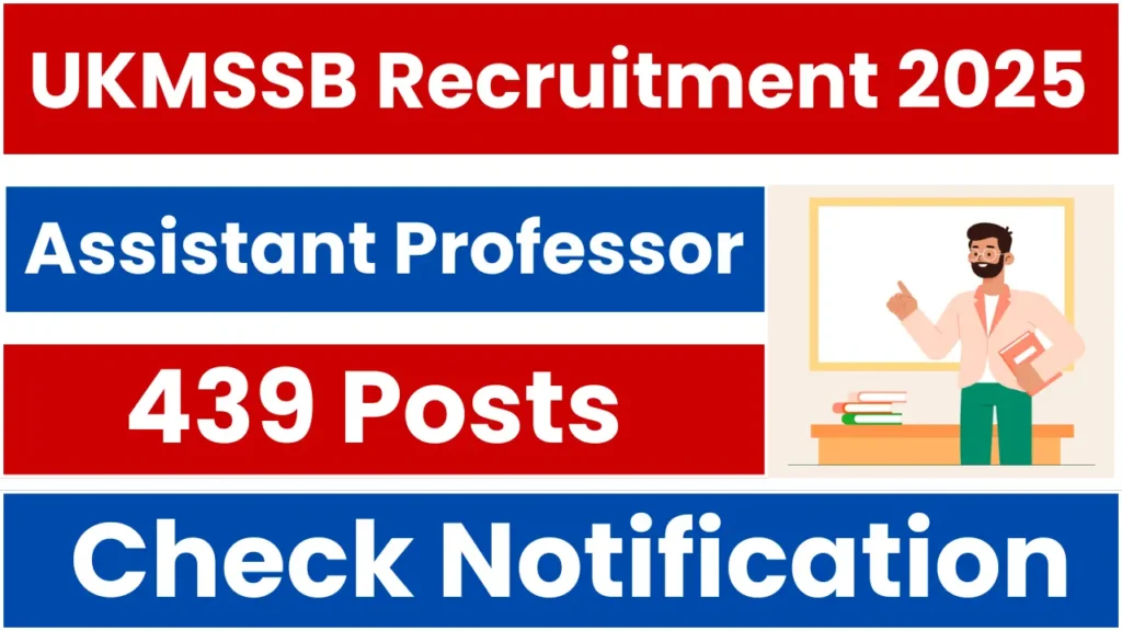 UKMSSB Assistant Professor Recruitment 2025: Apply Online for 439 Posts