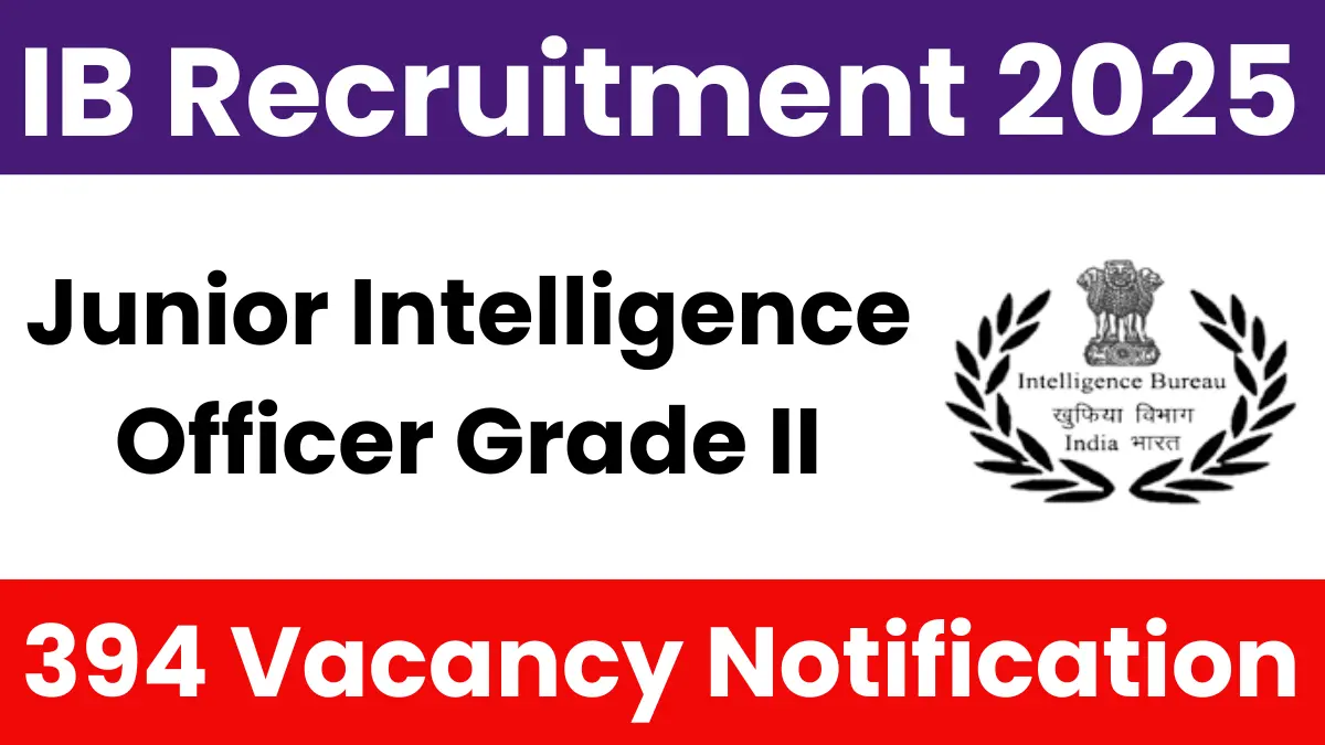 IB Junior Intelligence Officer Grade II Recruitment 2025: Notification Out for 394 Vacancies
