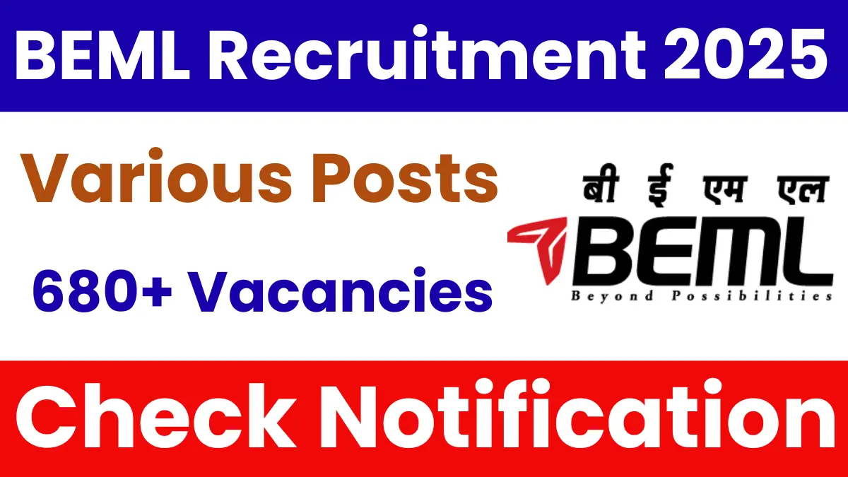 BEML Recruitment 2025: Apply Online for 682 Vacancy, Check Now