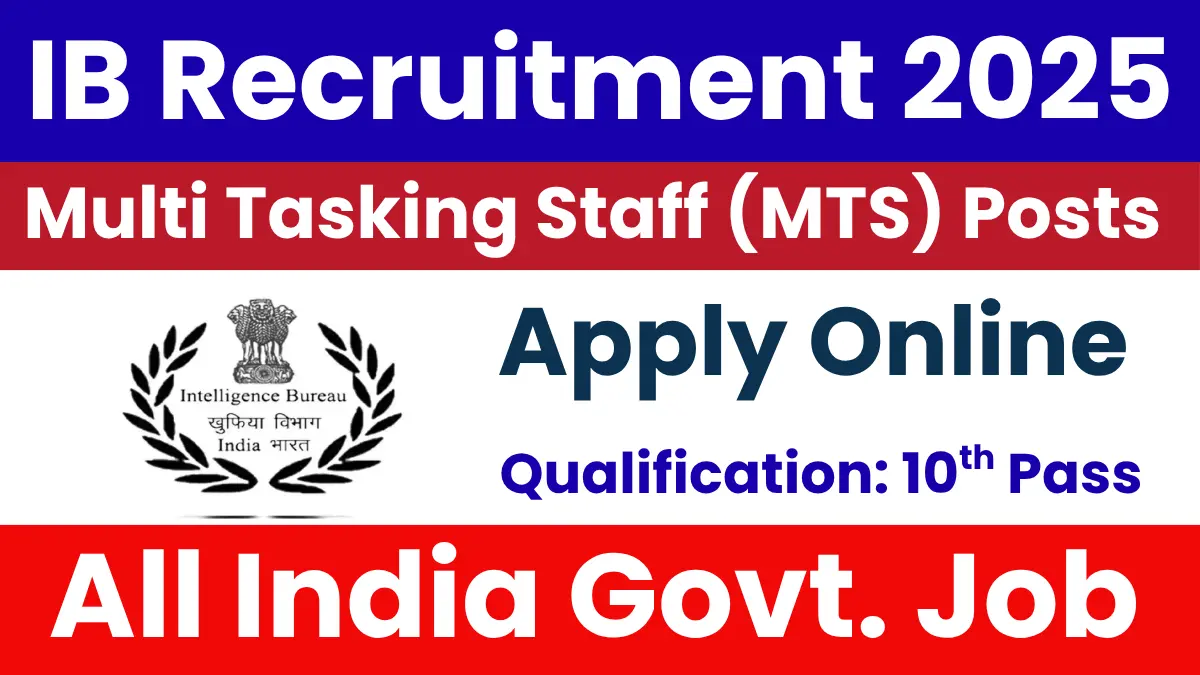 Intelligence Bureau (IB) Recruitment 2025: Notification Out for Multi Tasking Staff (MTS) Posts