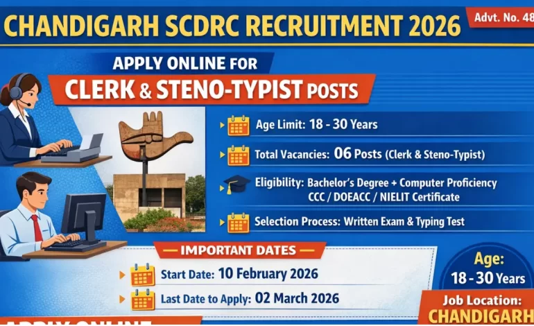 Chandigarh SCDRC Recruitment 2026: Apply Online Clerk, Steno Typist Posts