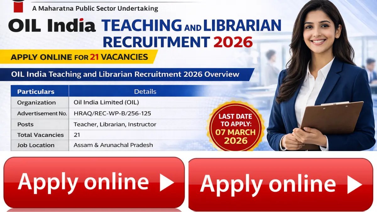 OIL India Teaching and Librarian Recruitment 2026: Notification Released and Apply Online