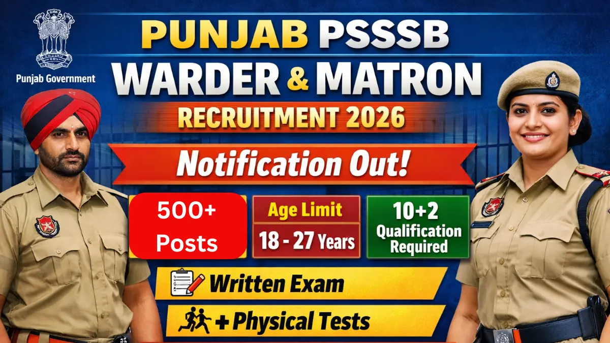 Punjab PSSSB Warder and Matron Recruitment 2026: Notification Out for 532 Posts, Check Details