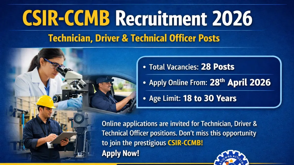 CSIR- CCMB Recruitment 2026: Notification Out for Technician, Driver & Technical Officer Posts