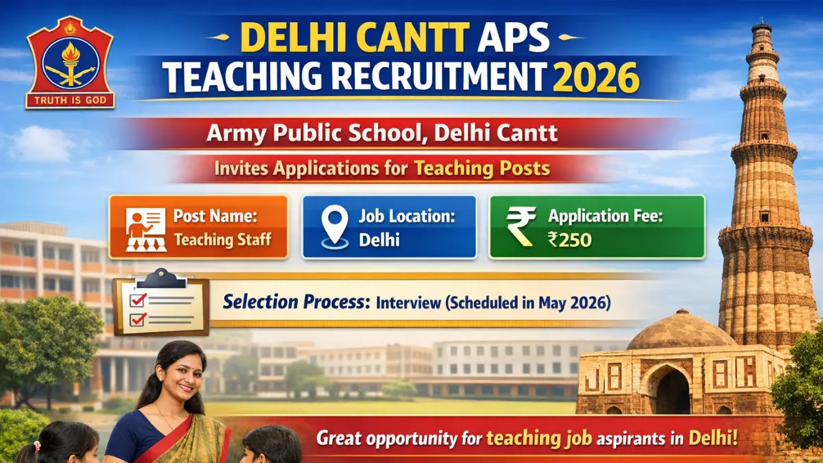 Delhi Cantt APS Teaching Recruitment 2026: Apply Online for Various Teaching Posts