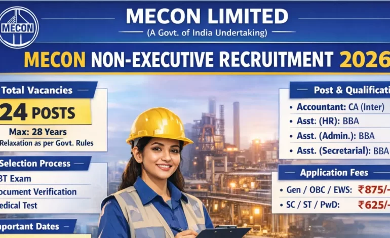 MECON Non-Executive Recruitment 2026: Notification Out for Accountant & Assistant Posts