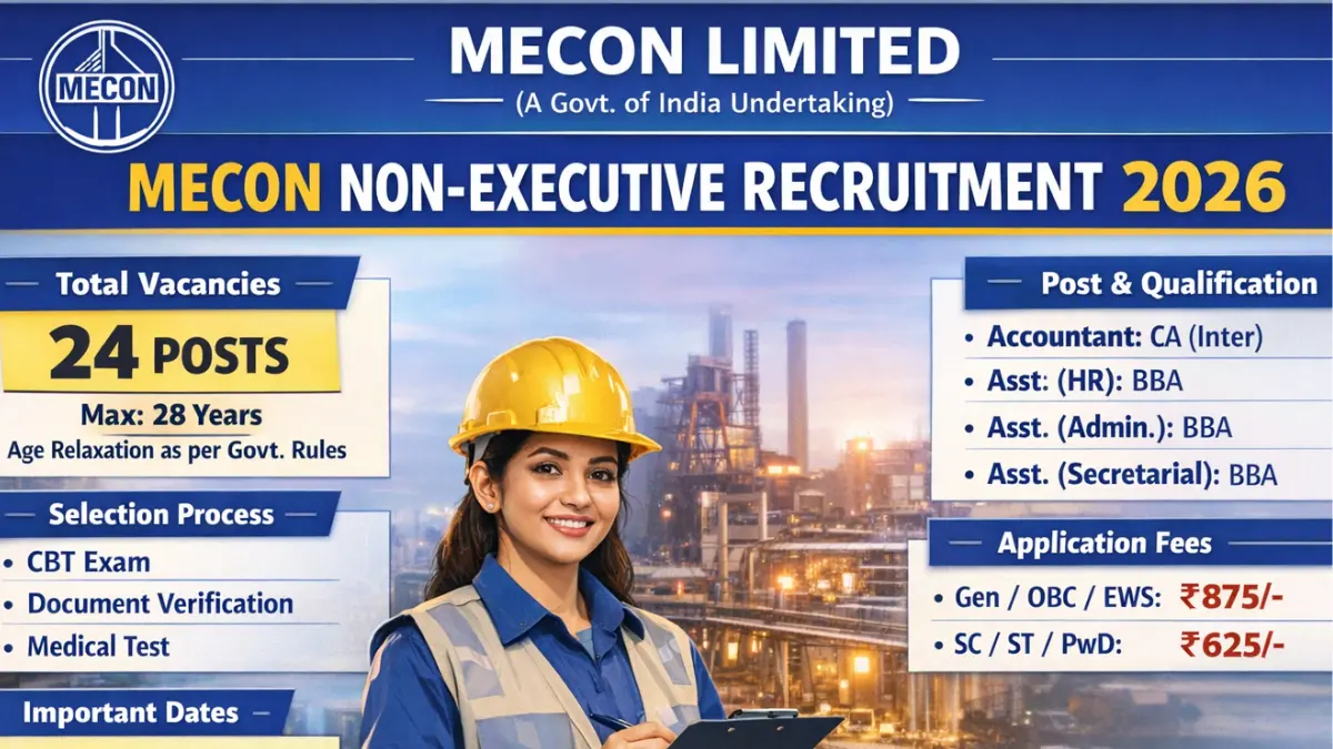 MECON Non-Executive Recruitment 2026: Notification Out for Accountant & Assistant Posts