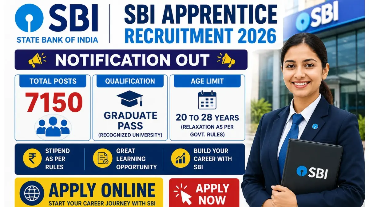 SBI Apprentice Recruitment 2026: Notification Out for 7150 Posts, Apply Online