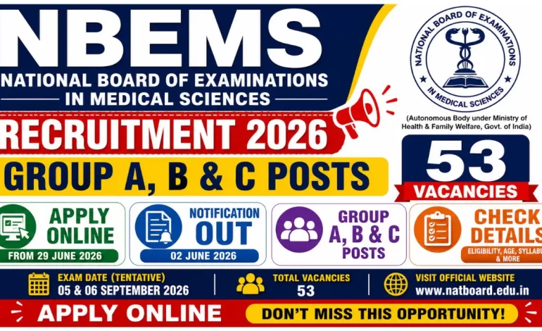 NBEMS Recruitment 2026 Notification Out for Group A, B & C Posts, Check Details