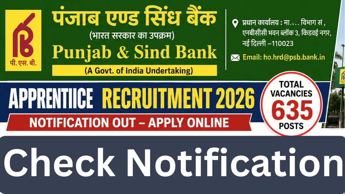Punjab Sind Bank Apprentice Recruitment 2026: Apply Online for 635 Posts