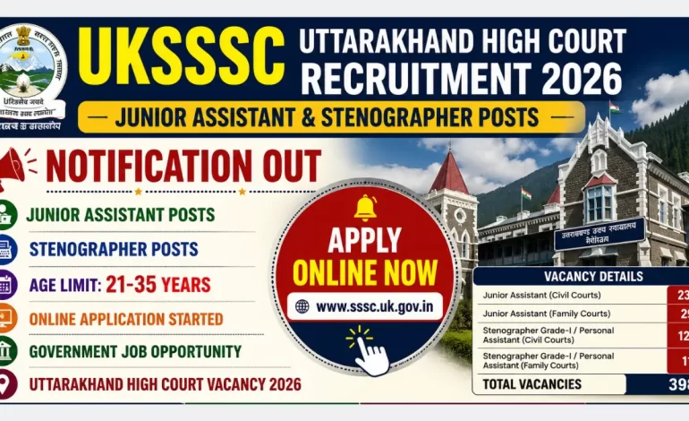UKSSSC Uttarakhand High Court Junior Assistant and Stenographer Recruitment 2026: Notification Out for 398 Posts