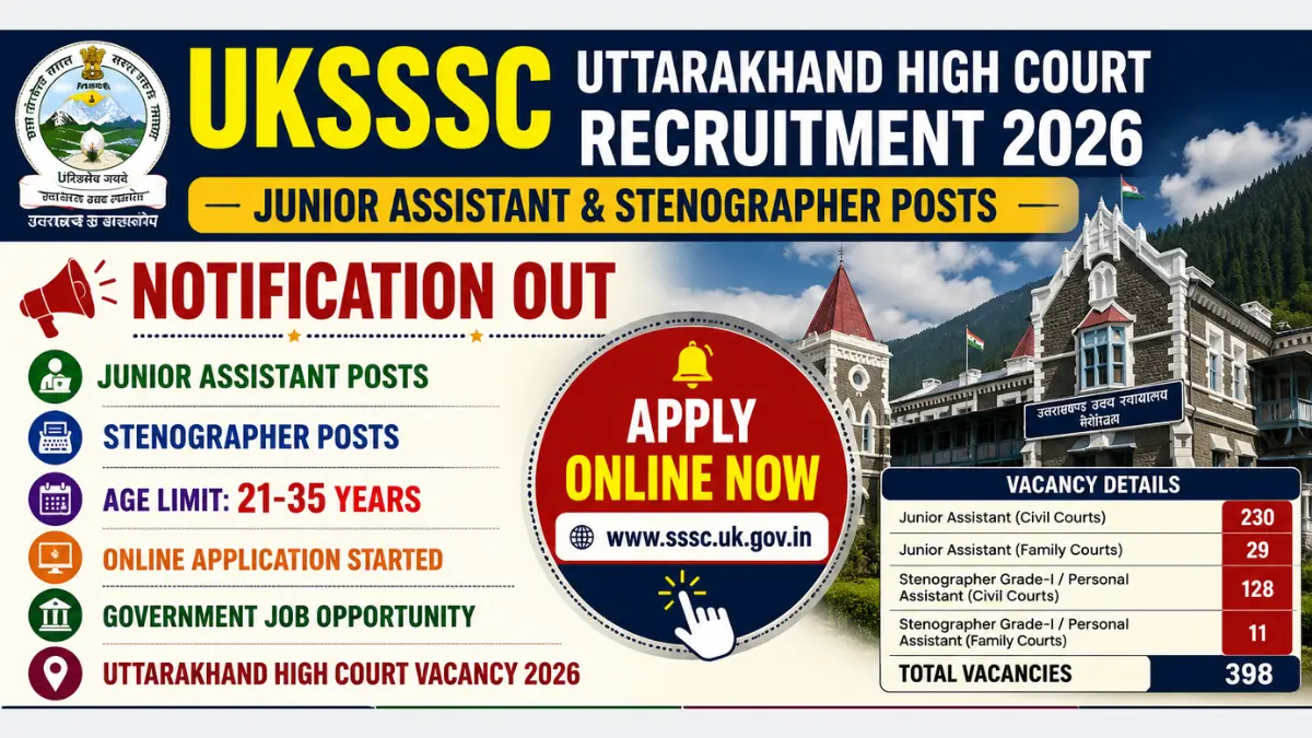 UKSSSC Uttarakhand High Court Junior Assistant and Stenographer Recruitment 2026: Notification Out for 398 Posts